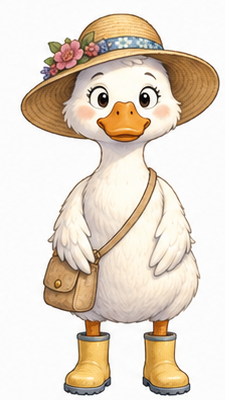Daphne the white duck in her approved front model-sheet pose