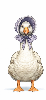 Greta the organized goose in her approved front model-sheet pose