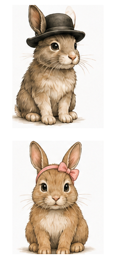 Jackson and Olivia the rabbits in their approved front model-sheet poses