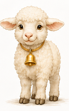 Marshmallow the lamb in her approved front model-sheet pose
